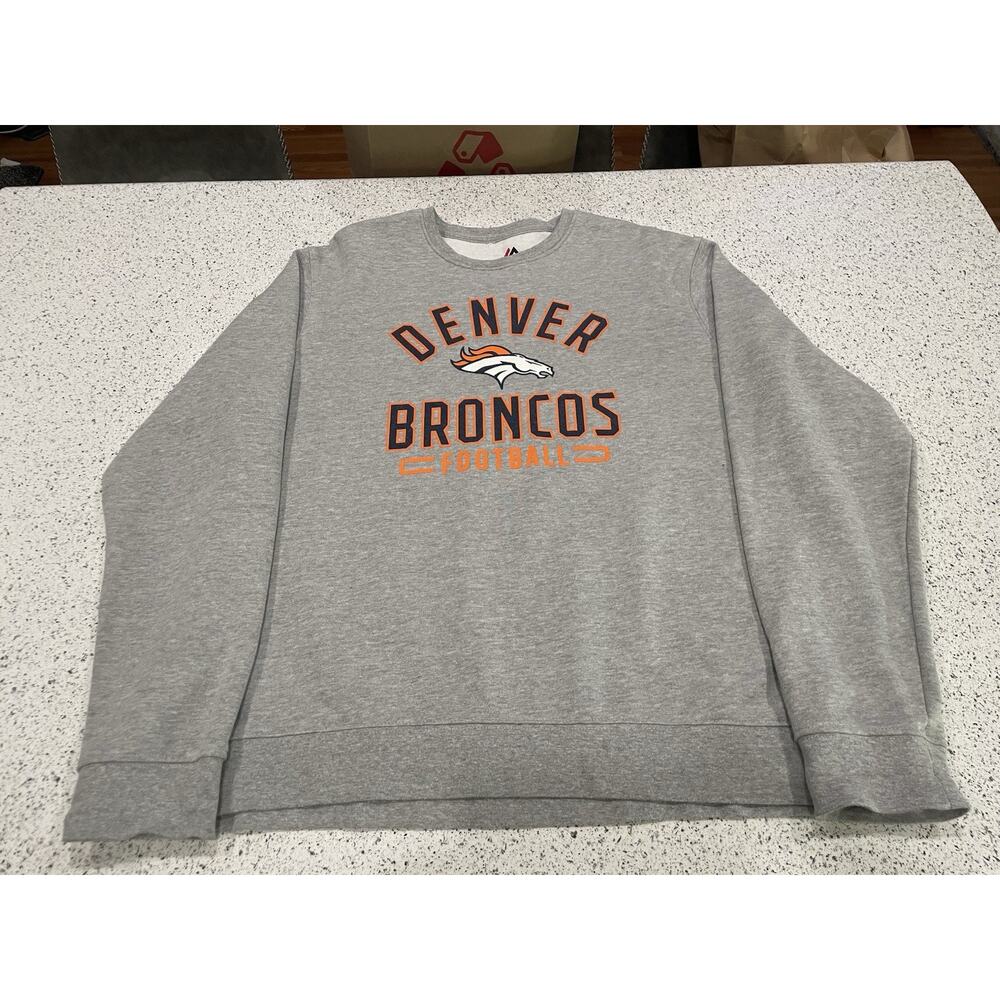 Vintage Y2K Denver Bronco Grey Majestic NFL Sweatshirt Size Mens XL Pre Owned